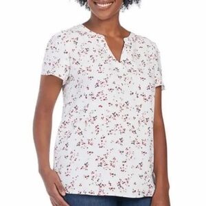 *HILARY RADLEY* White x Pink Floral Short Sleeve Blouse Size XL